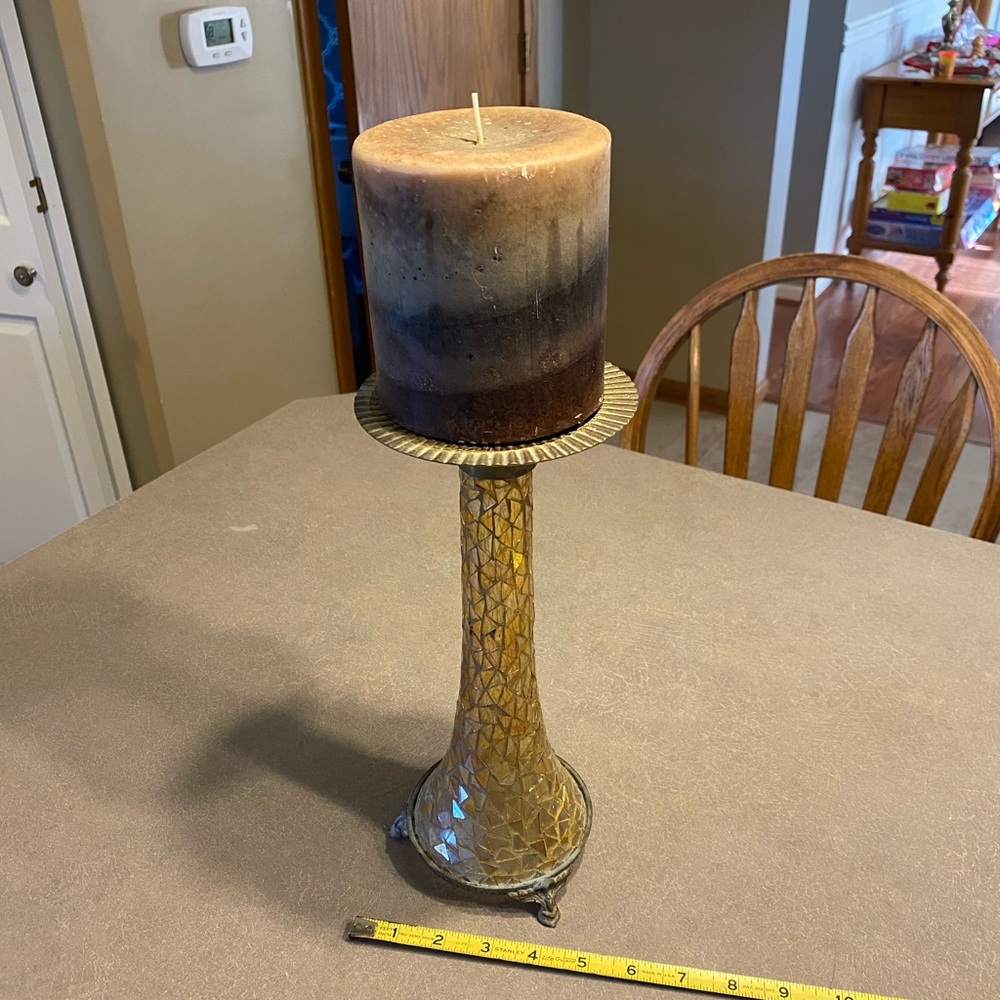Vtg Black/Brown wick candle with tall holder